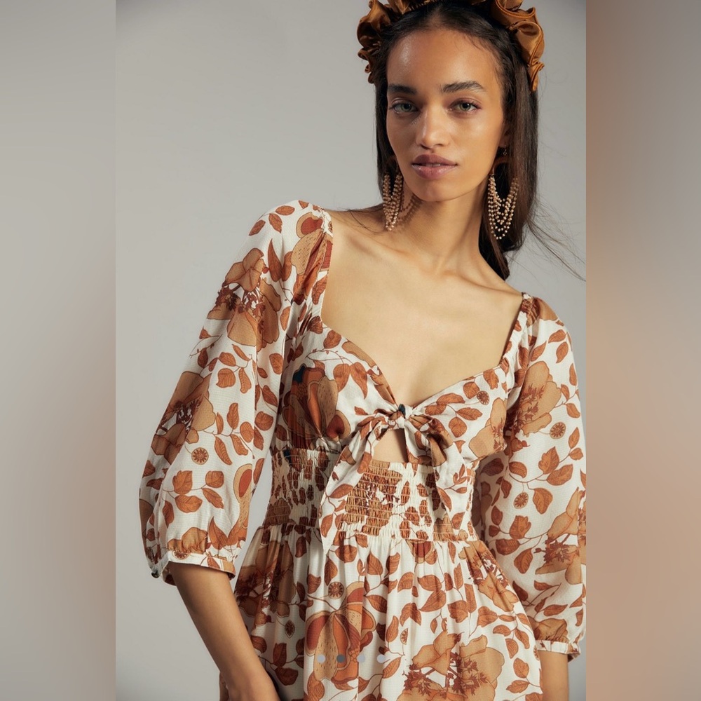 Antropologie Floral Puff Sleeve Dress with Bow Detail MP - Picture 2 of 4